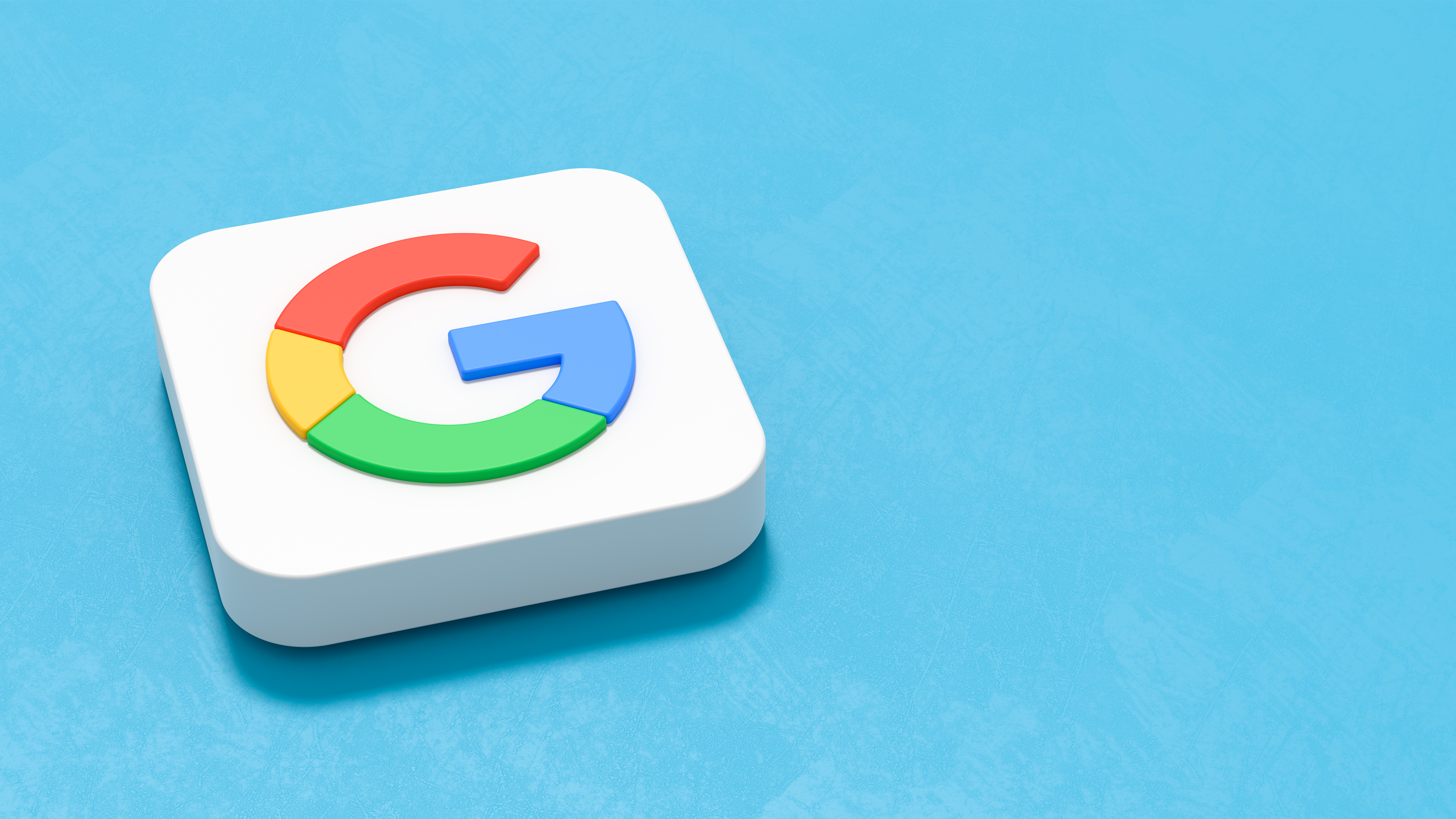 Google App Icon 3D Symbol Shape on Plastered Blue Background with Copy Space 3D Render Illustration