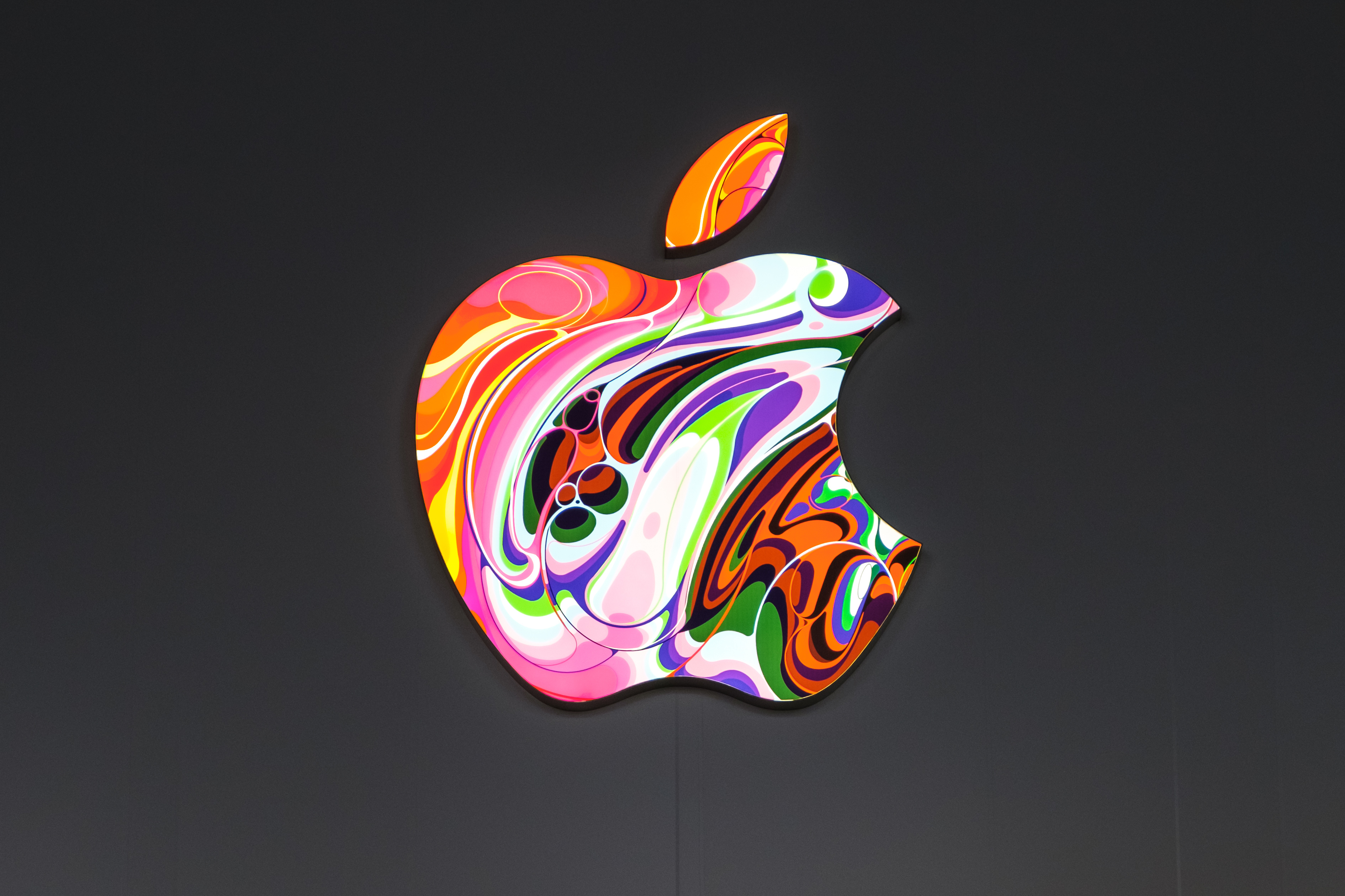 HongKong - November, 2019: Colorful Apple logo while making creative updates on apple store facade in Hongkong